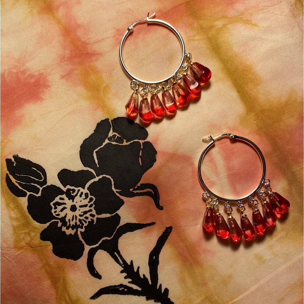 Beautiful Hand Crafted Pomegranate Seed Gold or Silver Hoop Earrings